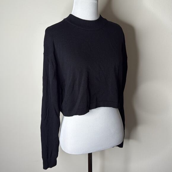 Zara Black Knit Cropped Long Sleeve Top - Picture 3 of 6